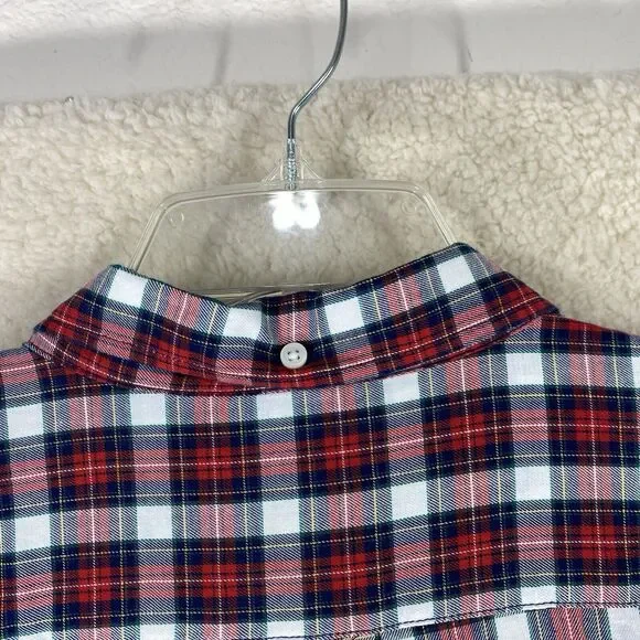 Old Navy Button Down Shirt Men XXL Red White Navy Blue Excellent Slim Fit Plaid - Picture 9 of 13